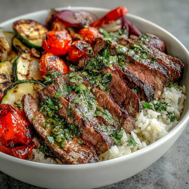 Hearty gluten-free grilled steak bowl, bursting with fresh herb flavor.