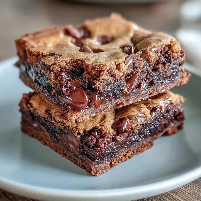 Cut square of Hojicha Brookies showing moist crumb and melted chocolate chips, served on a white plate.
