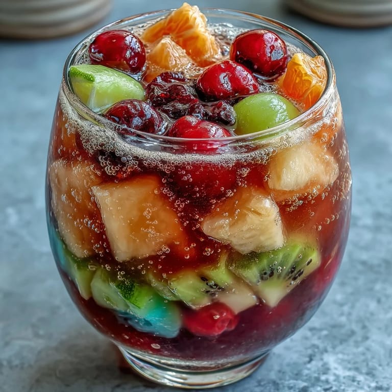 Colorful graduation party punch combines fruity sherbet scoops and bubbly Sprite, served in a large glass bowl with fruit garnish.