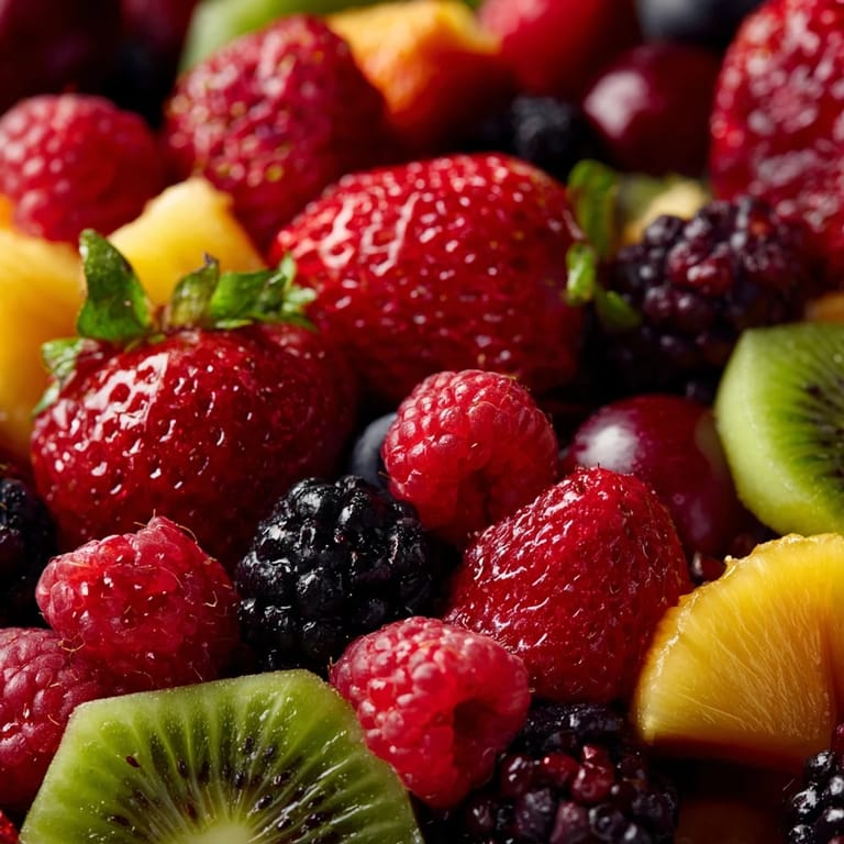 A colorful spread of strawberries, pineapple, and kiwi paired with luscious coconut whipped cream for a healthy dessert.