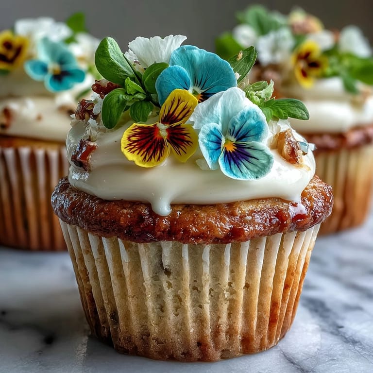 Bright and beautiful vanilla cupcakes decorated with vibrant edible flowers, offering a lovely blend of flavor and springtime charm.