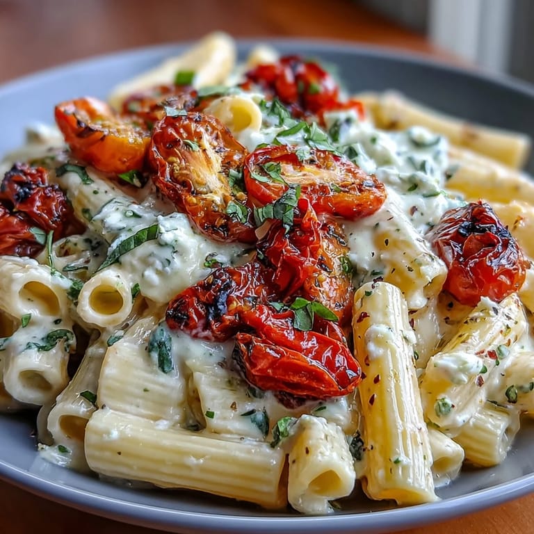 Savory baked feta pasta with sweet tomatoes, ready in under an hour.