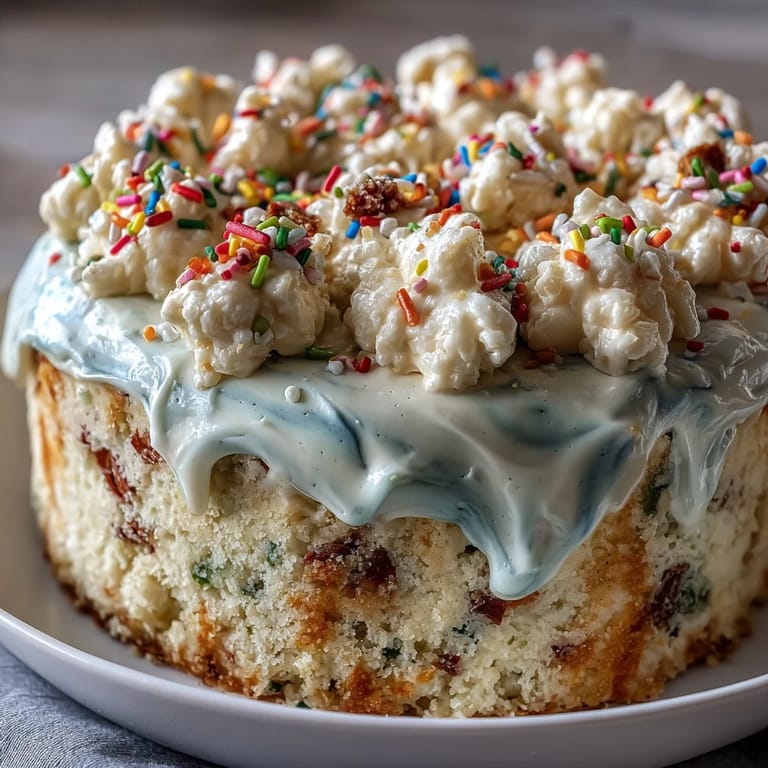 Decadent funfetti dip cake, layered with fluffy cake and cheerful sprinkles, ready to share.