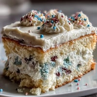 Vibrant spring birthday party funfetti dip cake with colorful sprinkles, perfect for celebrations.